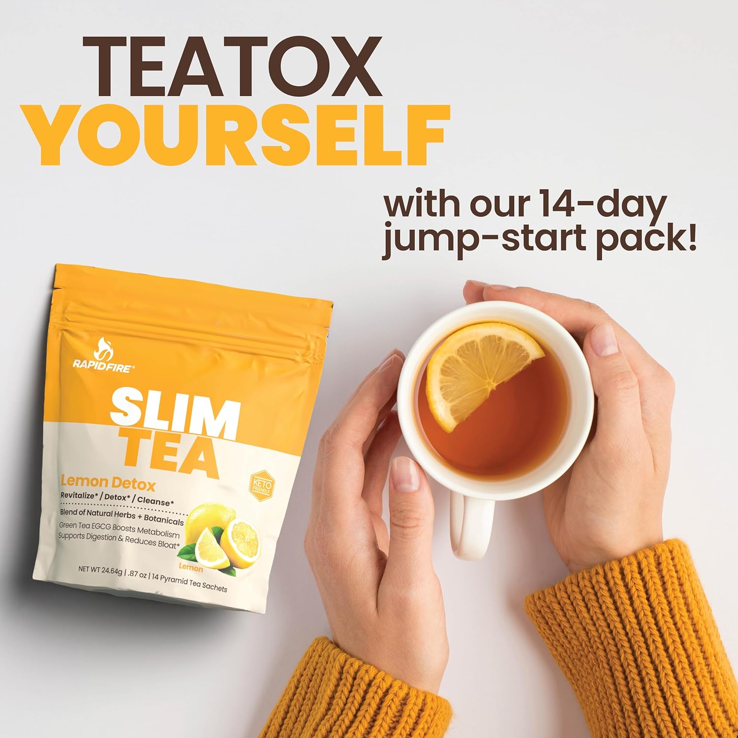 Rapid Fire Slim Tea 14 Day Herbal Teatox, Blend of Natural Herbs and Botanicals, Supports Healthy Weight Management, Supports Metabolism, Delicious Lemon Flavor, 14 Servings : Health & Household