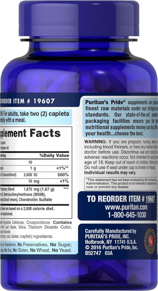 Puritan'S Pride Triple Strength Glucosamine Chondroitin With Vitamin D3 Caplets, 80 Count