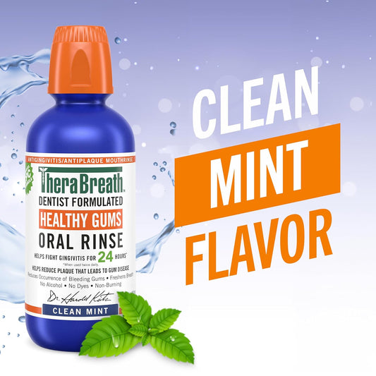 Therabreath Healthy Gums Mouthwash Clean Mint, Antigingivitis, Dentist Formulated, 16 Fl Oz (2-Pack)