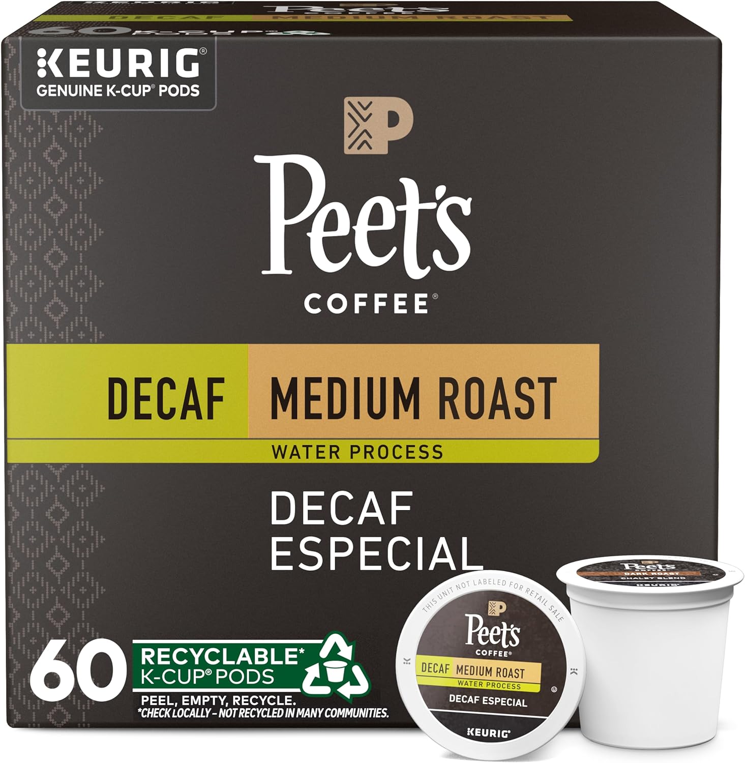 Peet's Coffee, Medium Roast Decaffeinated Coffee K-Cup Pods for Keurig Brewers - Decaf Especial 60 Count (6 Boxes of 10 K-Cup Pods)