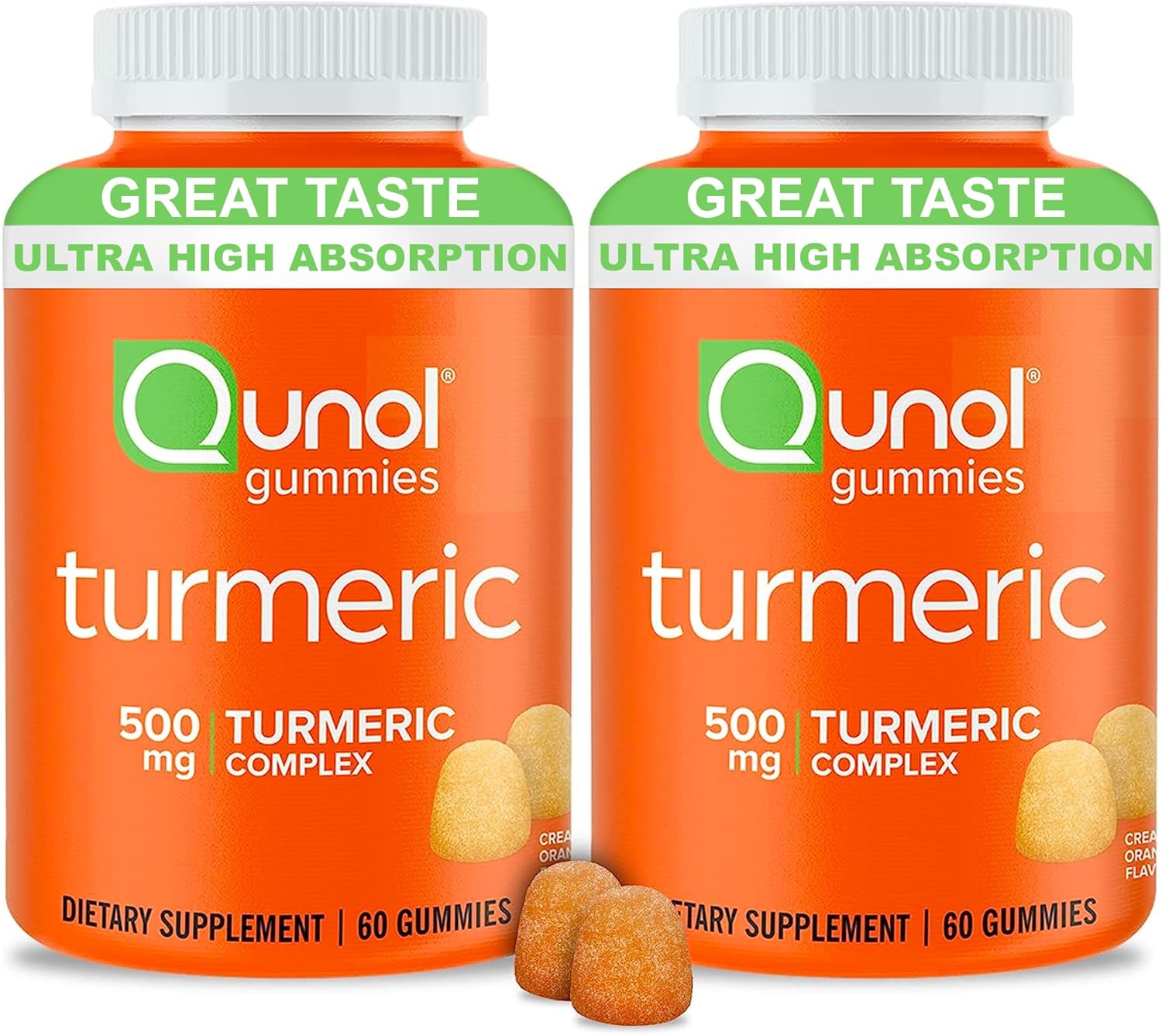 Turmeric Gummies, Qunol Gummy with 500mg Turmeric Curcumin, Joint Support Supplement, Ultra High Absorption Tumeric Curcumin, Vegan, Gluten Free, 2 Month Supply (60 Count, Pack of 2)