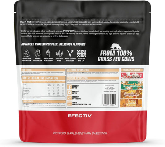 Efectiv Whey Protein Powder - Advanced Protein Complex - White Chocolate Biscuit Spread 2Kg (67 Servings), 21G Protein - Instant Mix Formula - Trans Fat & Gluten Free
