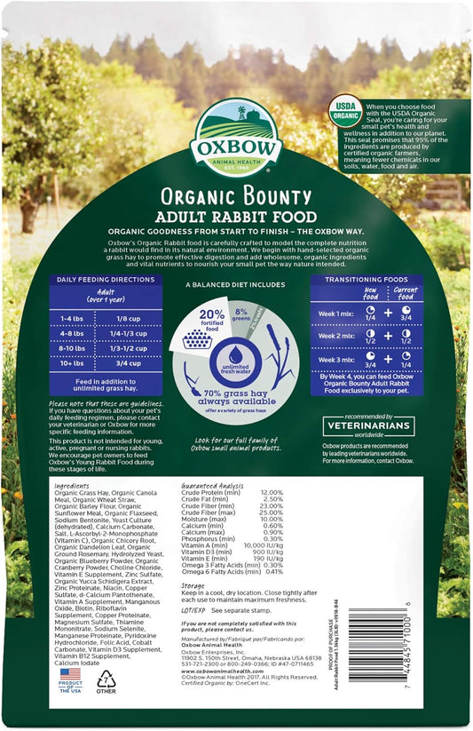 Oxbow Animal Health Organic Bounty Adult Rabbit Food - All Natural Rabbit Pellets - 3 Lb