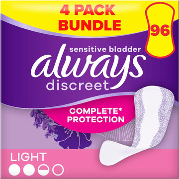 Always Discreet Incontinence Panty Liners For Women, Normal 96 Liners (24 x 4 Packs) SAVING PACK, Complete Protection, for Bladder Leak, Thin And Discreet, Odour Neutraliser