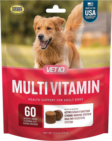 VetIQ Multivitamin Supplement for Dogs, Supports Active Brain Function, Immune System, and Digestive System, Hickory Smoke Flavored Dog Multivitamin, Made in The USA, 60 Count