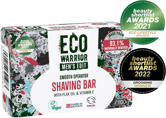 Eco Warrior Men'S Shaving Soap Bar | Coconut & Flax Oil With A Blend Of Cedarwood, Birch Tar & Patchouli Essential Oils | Vegan, Cruelty Free, Eco Friendly | No Sls Or Parabens | 100G