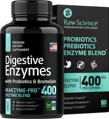 Digestive Enzymes With Probiotics For Women & Men Digestive Health - Bloating Relief, Gut Health Supplements: Bromelain, Papaya Enzyme, Acidophilus Probiotic, Lactase Enzymes For Digestion - 60 Pills