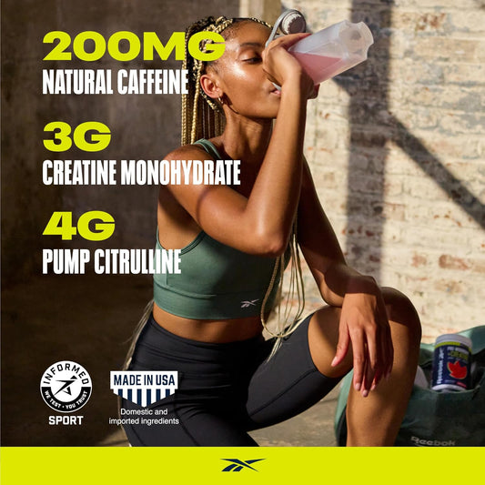 Reebok Pre-Workout Powder | 200Mg Natural Caffeine, 3G Creatine Monohydrate, 4G Citrulline | Strength, Focus & Pump | Informed-Sport Certified | Reeenergize | Watermelon Crush