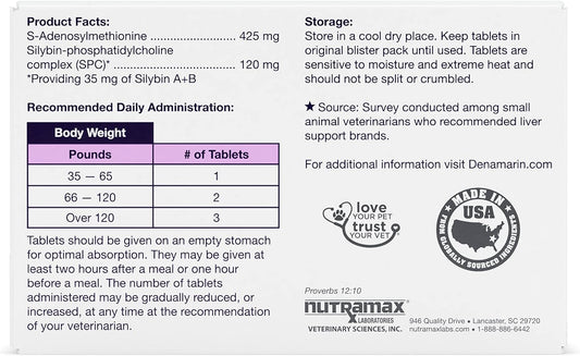 Nutramax Denamarin Liver Health Supplement For Large Dogs - With S-Adenosylmethionine (Same) And Silybin, 30Count(Pack Of 1)