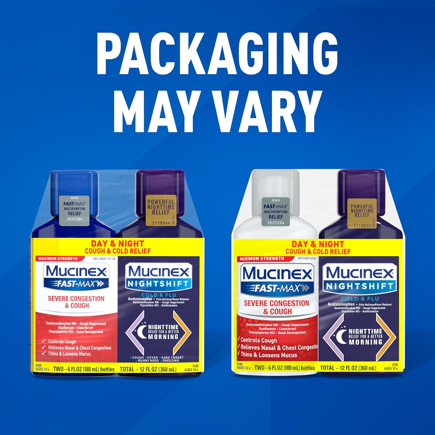 Mucinex Fast-Max & Nightshift Combo Pack - Max Strength Cough & Cold Medicines For Mucus Relief, Chest Congestion, Nasal Congestion, Sinus Congestion, Sinus Pressure, Cough Symptom Relief (2X 6 Fl Oz)