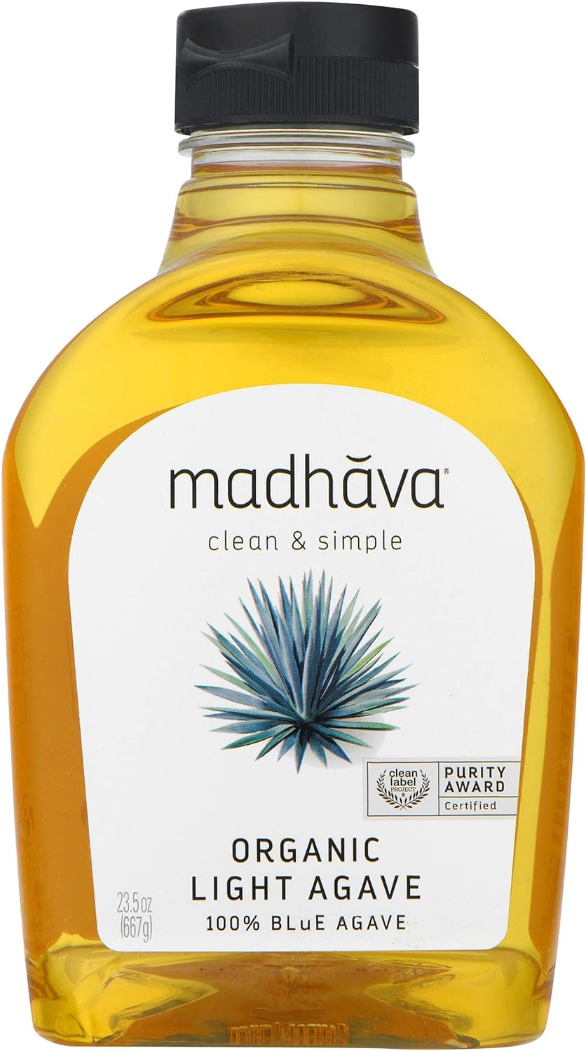 Madhava Organic Light Agave, 100% Pure Organic Blue Agave Nectar | Natural Sweetener, Sugar Alternative | Vegan | Organic | Non Gmo | Liquid Sweetener | 23.5 Ounce (Pack Of 6)