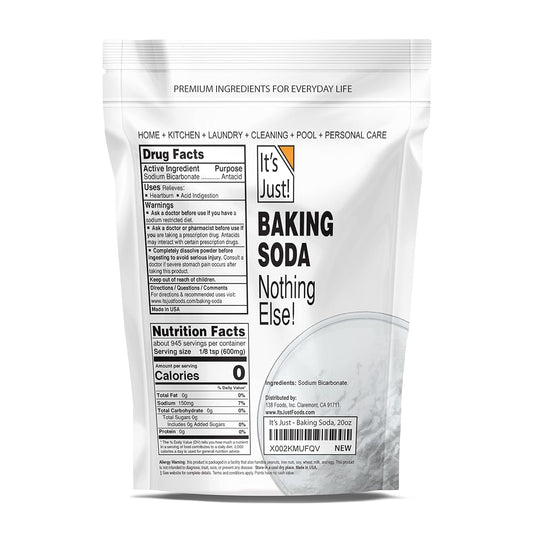 It'S Just - Baking Soda, 100% Pure Sodium Bicarbonate, Food Grade, Non-Gmo, Made In Usa, Cooking, Baking, Aluminum Free (1.25 Pound)