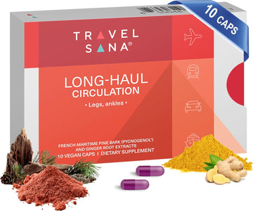 Long-Haul Circulation | Reduce Swollen Legs, Ankles, Feet | Relieve Discomfort | Supports Blood Flow & Inflammation | Pycnogenol 100 Mg & Ginger Root Extract | Fast-Acting | 10 Veg Capsules