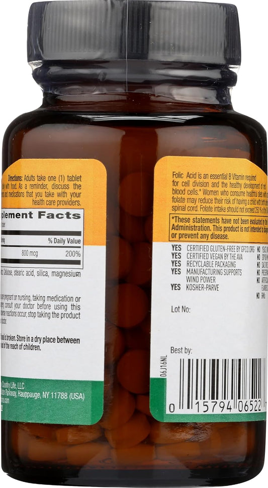 Country Life - Folic Acid 800 Mcg - 250 Tablets