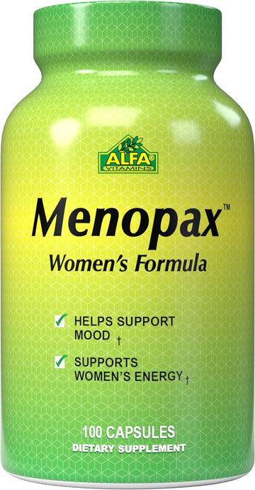 ALFA VITAMINS? Menopax Women's Menopause Complete Natural Supplement Formula - Energy Support - Mood Enhancer - 100 Capsules