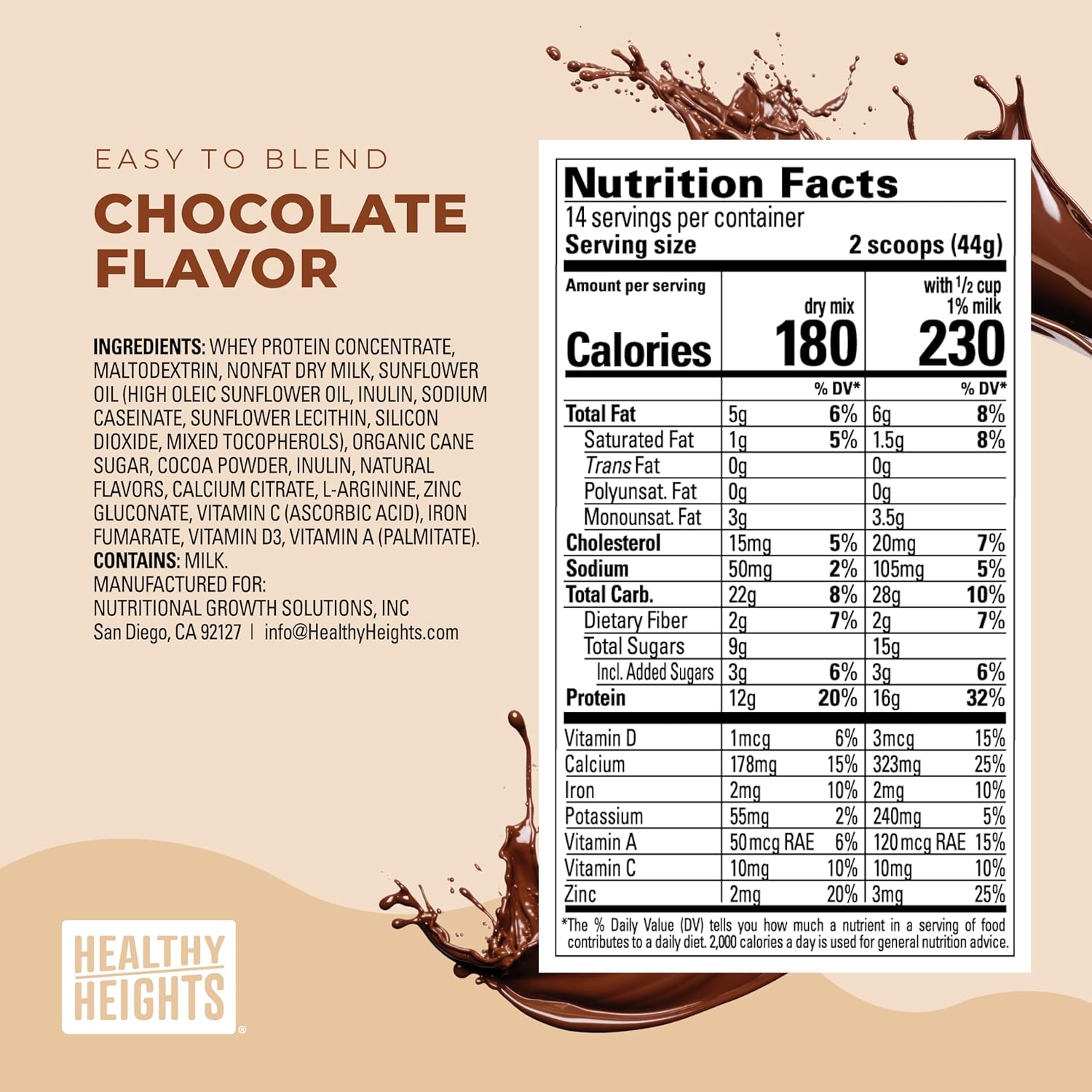 Healthy Height Kids Protein Powder (Chocolate) - Developed By Schneiders Childrens Hospital To Help Children Grow. Nutritional Shake W/ 12Grams Of Protein, No Corn Syrup, No Gmos, Gluten-Free, No Soy : Grocery & Gourmet Food