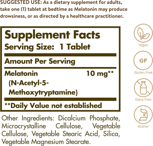 Solgar Melatonin 10Mg, 60 Tablets - High-Dosage - Helps Promote Relaxation & Sleep - Clinically-Studied Melatonin - Supports Natural Sleep Cycle - Vegan, Gluten Free, Dairy Free, Kosher - 60 Servings