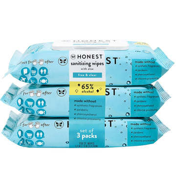 The Honest Company Sanitizing Alcohol Wipes | Kills 99% Of Germs, Made With Aloe | Unscented, 150 Count (3 Packs Of 50)