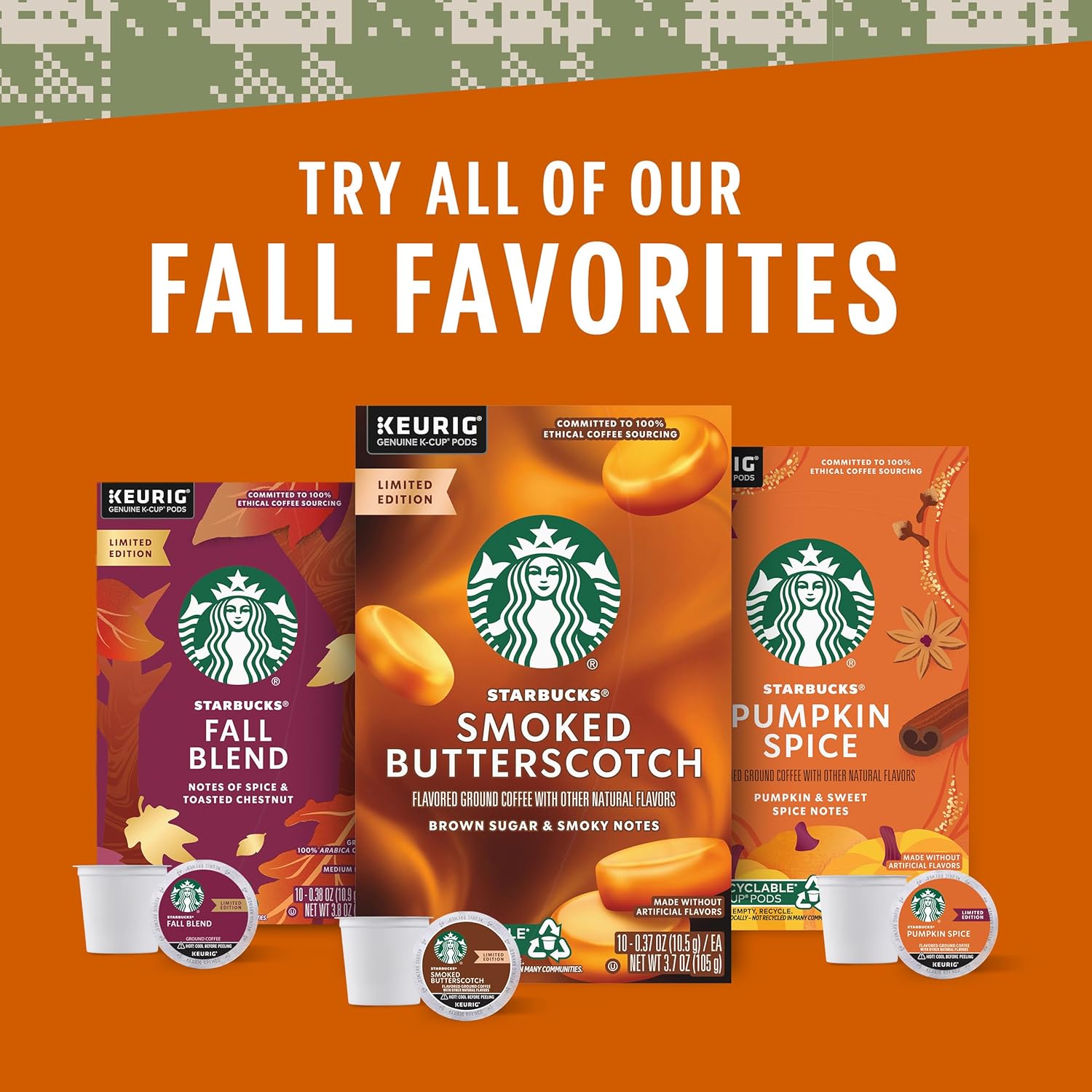 Starbucks K-Cup Coffee Pods, Smoked Butterscotch Naturally Flavored Coffee For Keurig Coffee Makers, 100% Arabica, Limited Edition, 1 Box (10 Pods)