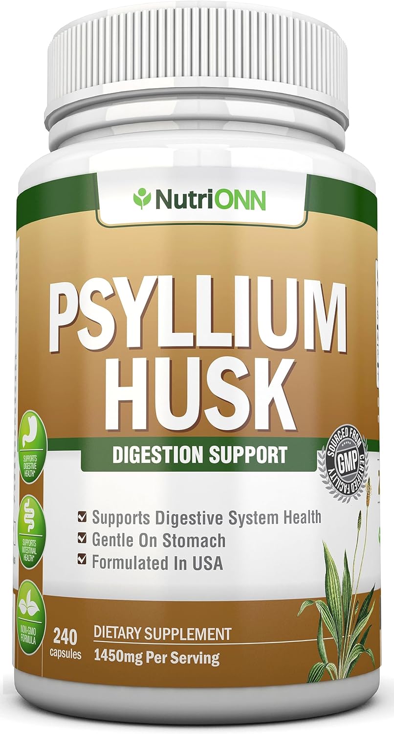 Psyllium Husk Capsules - 1450Mg Per Serving - 240 Capsules - Double Strength - Premium Psyllium Fiber Supplement - Great For Digestion And Regularity - 100% Natural Soluble Fiber
