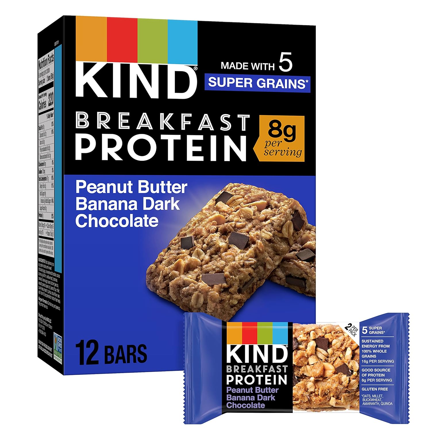 Kind Breakfast, Healthy Snack Bar, Peanut Butter Banana Dark Chocolate, Gluten Free Breakfast Bars, 8G Protein, 1.76 Oz Packs (6 Count)