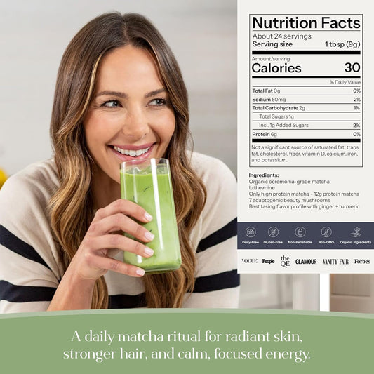 Kroma. Beauty Matcha Latte Powder 17.75 Oz, 503G – Collagen Matcha Green Tea With Protein For Glowing Skin & Hair Support W/Bovine Collagen, W/Ginger, Turmeric & Adaptogenic Mushrooms