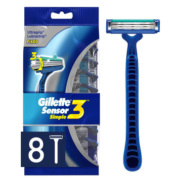 Gillette Sensor3 Simple Men'S Disposable Razors, 8 Count