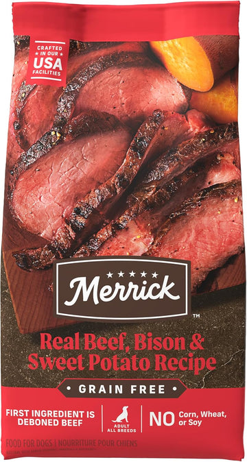 Merrick Premium Grain Free Dry Adult Dog Food, Wholesome And Natural Kibble With Beef, Bison And Sweet Potato - 4.0 Lb. Bag