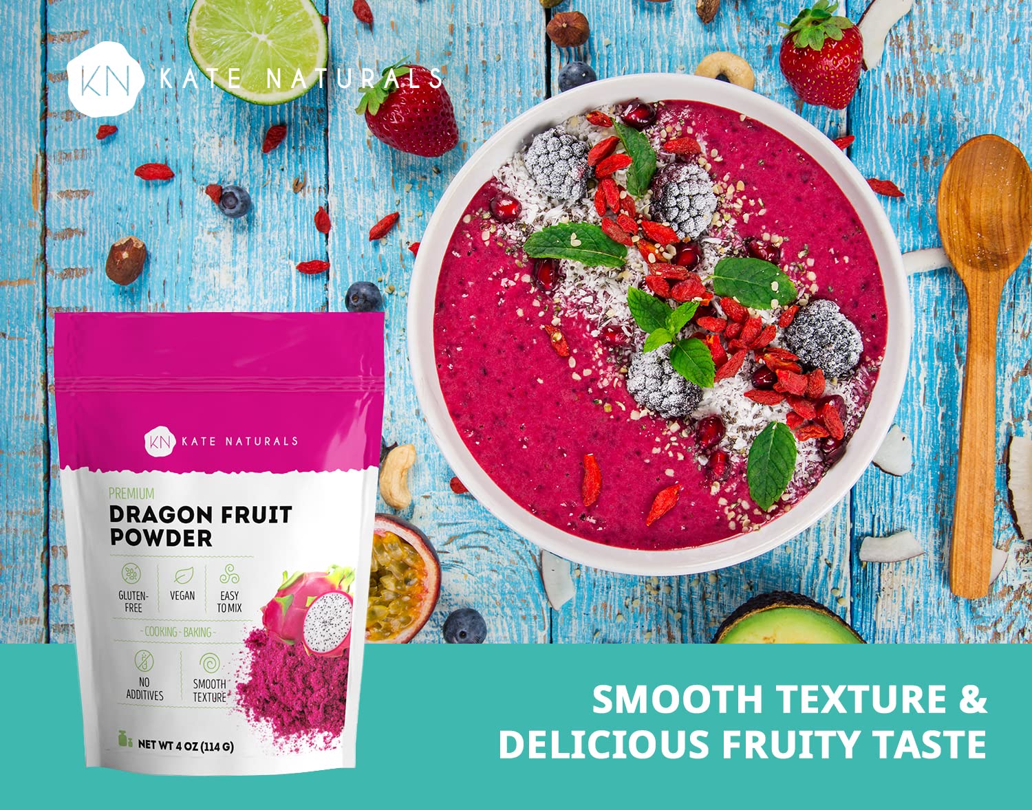 Kate Naturals Dragon Fruit Powder for Baking & Drink (4oz). Vegan, Gluten Free Dried Dragon Fruit Pink Pitaya Powder for Dragon Fruit Syrup. Dragonfruit Pitaya Powder for Smoothie & Food Coloring : Grocery & Gourmet Food