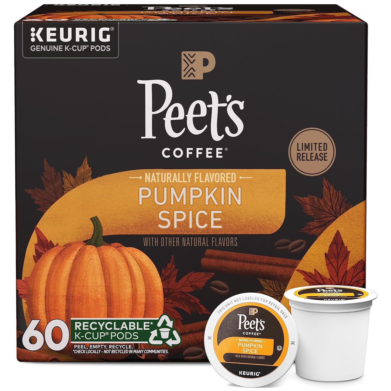 Peet's Coffee, Flavored Coffee K-Cup Pods for Keurig Brewers - Pumpkin Spice, 60 Count (6 Boxes of 10 K-Cup Pods)