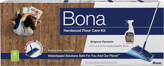 Bona Hardwood Floor Care Kit - Includes Microfiber Mop, Hardwood Floor Cleaning Solution, Microfiber Cleaning Pad, and Microfiber Dusting Pad - For Wood Floors