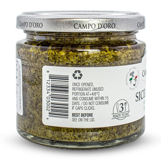 Basil Pesto With Pecorino, Sicilian Creamy Pesto Recipe. Net Wt 6.35Oz (180G), Vegan Pesto, Pesto Paste, Fresh Basil Pesto, Gluten-Free. Product Of Italy