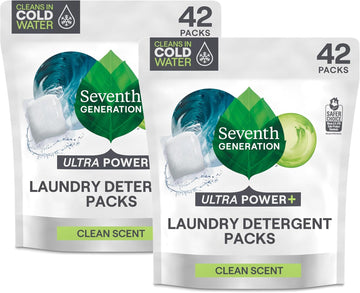 Seventh Generation Laundry Detergent Packs, Ultra Power+, Clean Scent, Epa Safer Choice Certified, 84 Loads (2 Pouches, 42 Ct Ea)