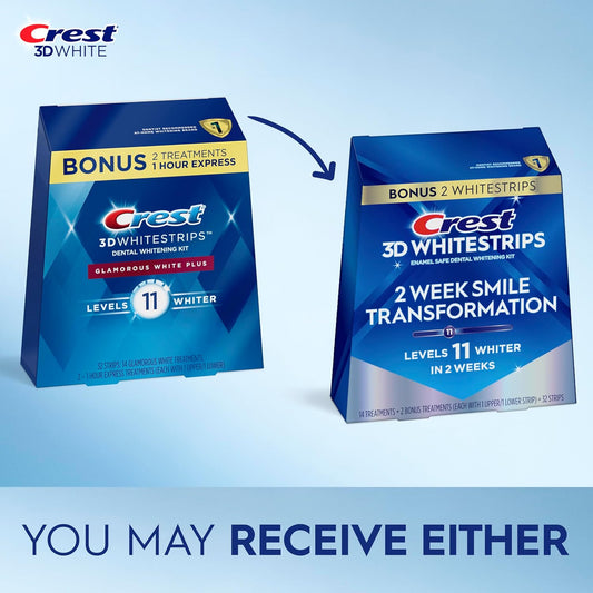 Crest 3D Whitestrips Glamorous White, 3D White, Teeth Whitening Strip Kit, 32 Strips (16 Count Pack) - Crest Teeth Whitening Strips, Teeth Whitening Kit - Packaging May Vary