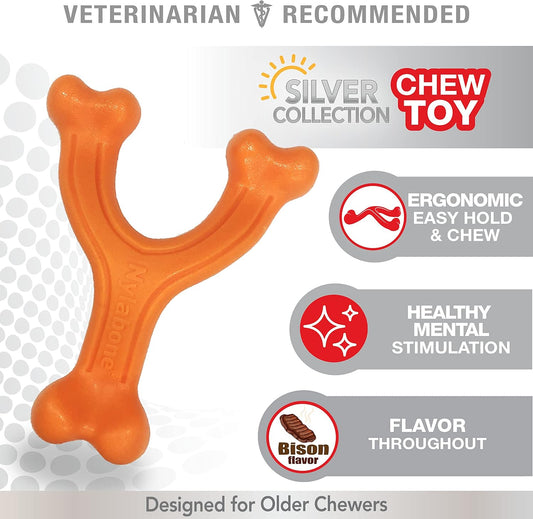 Nylabone Senior Power Chew Wishbone, Bison, Large/Giant - Up To 50 Lbs., Orange