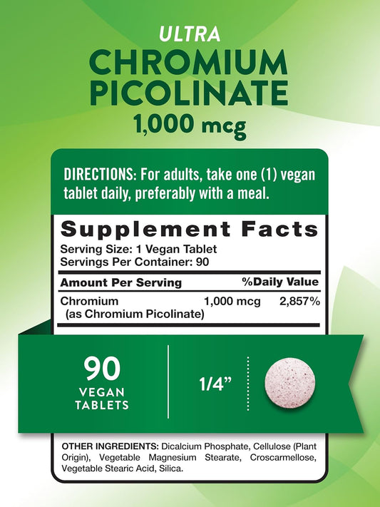 Ultra Chromium Picolinate 1000Mcg | 90 Tablets | Vegetarian, Non-Gmo & Gluten Free Supplement | By Nature'S Truth