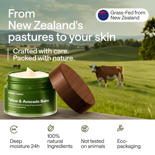 Beef Tallow Balm For Skin & Face – Grass-Fed Beef Tallow With Avocado, Jojoba & Shea – Deep Moisturizer For Dry Skin – Includes Wooden Spatula & Pouch – For Men & Women