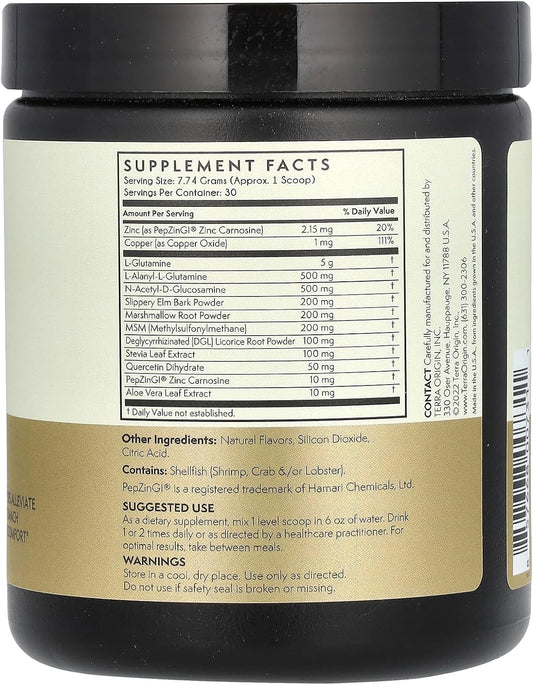 TERRA ORIGIN Healthy Gut Powder (Honey Lemon) | 30-Servings with L-Glutamine, Zinc, Glucosamine, Slippery Elm Bark and More! : Health & Household
