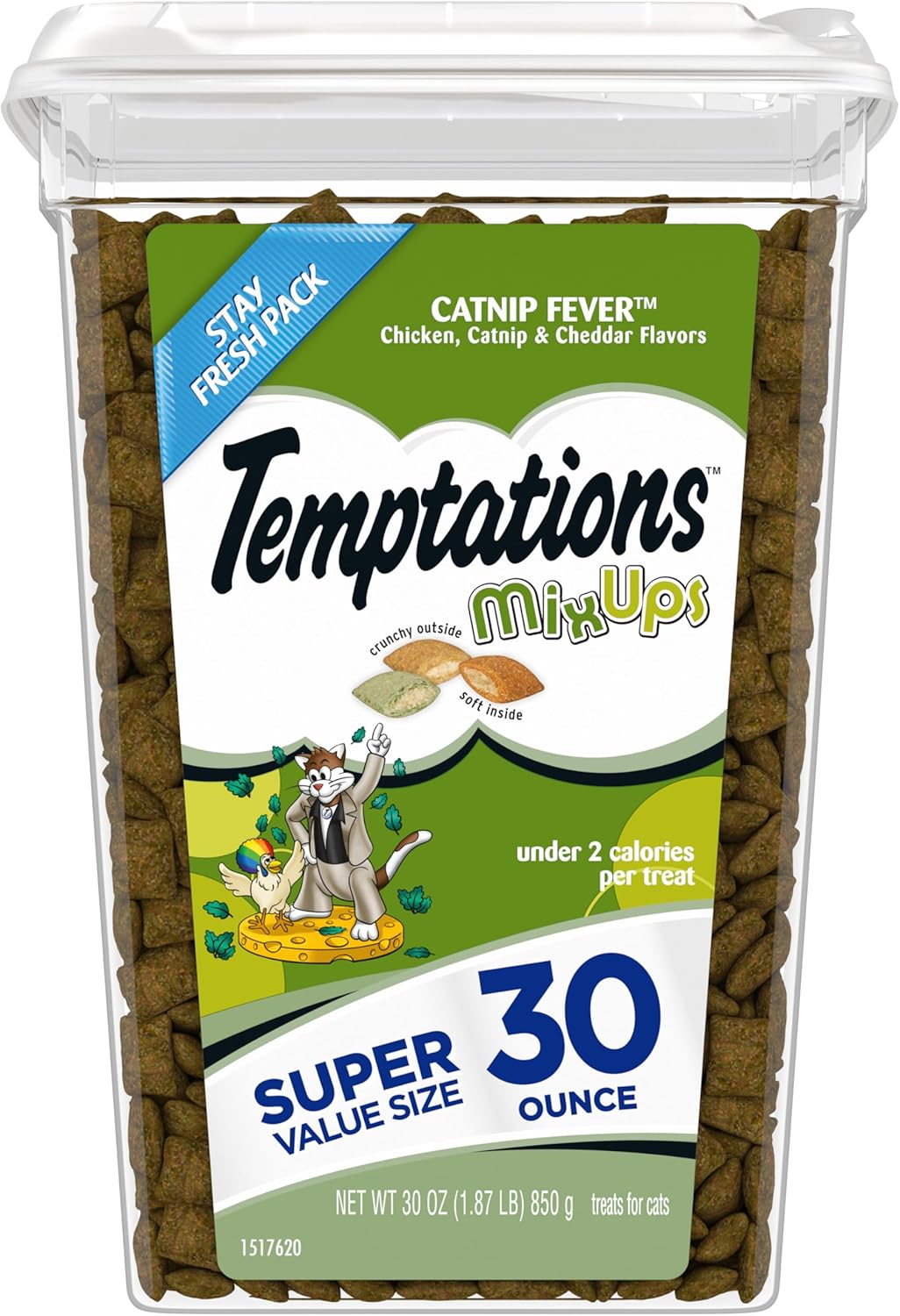 Temptations Mixups Catnip Fever Flavor Crunchy And Soft Cat Treats, 30 Oz. Tub