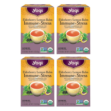 Yogi Tea Elderberry Lemon Stress & Immune Support Tea - 16 Tea Bags, 4 Packs - With Ashwagandha, Lemongrass, Licorice Root & More