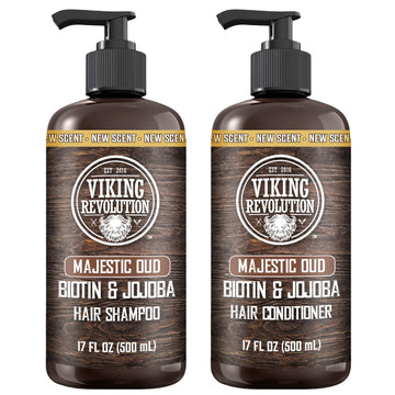 Viking Revolution Majestic Oud Mens Shampoo And Conditioner Set With Biotin And Jojoba Oil - Natural Hair Shampoo And Hair Conditioner For Men With Vitamin B5 - Mens Shampoo For Thinning Hair (17Oz)