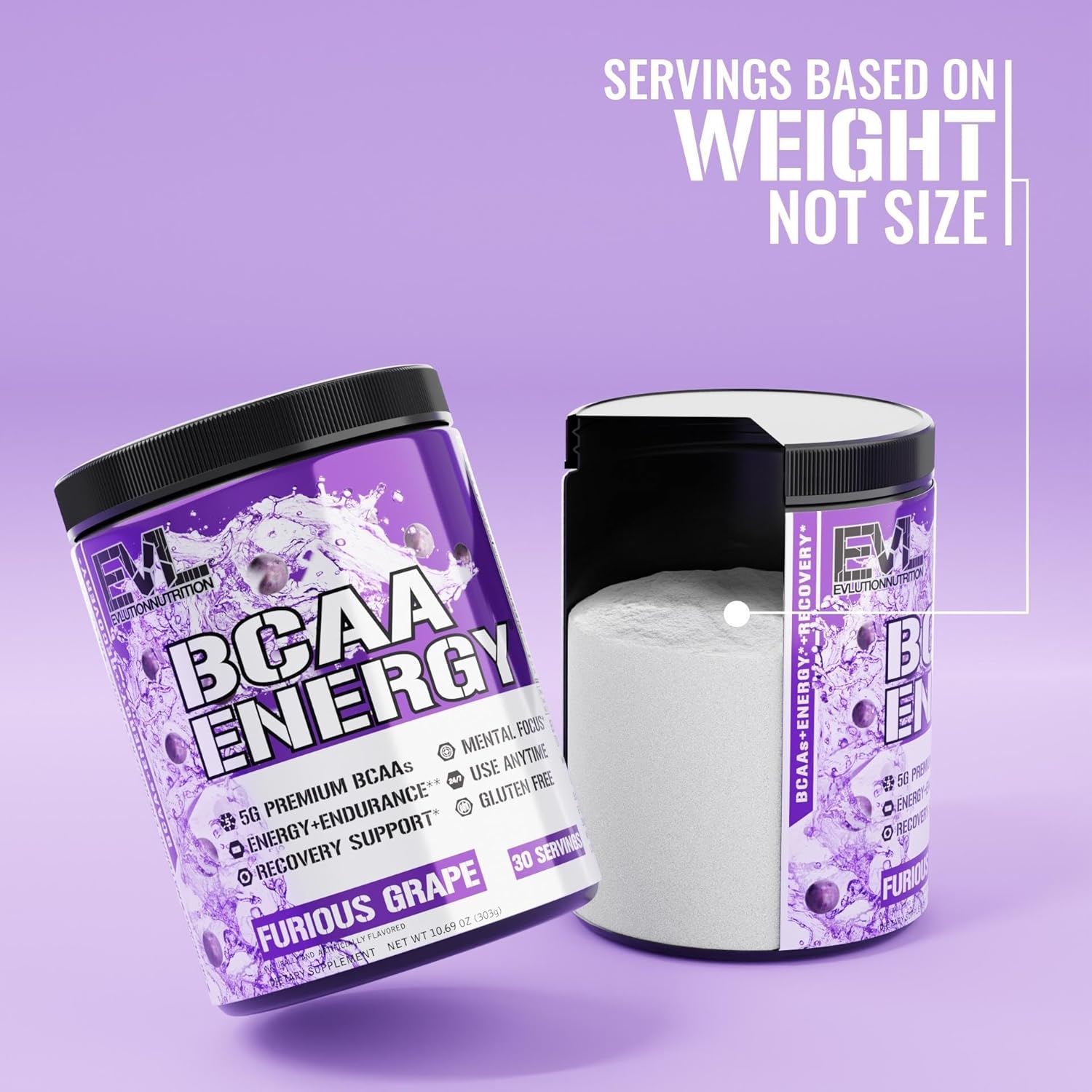 EVL BCAAs Amino Acids Powder - BCAA Energy Pre Workout Powder for Muscle Recovery Lean Growth and Endurance - Rehydrating BCAA Powder Post Workout Recovery Drink with Natural Caffeine - Furious Grape : Health & Household