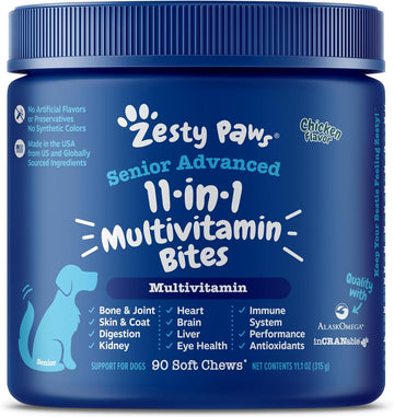 Zesty Paws Multivitamin Treats for Dogs - Glucosamine Chondroitin for Joint Support + Digestive Enzymes & Probiotics - Grain Free Dog Vitamin for Skin & Coat + Immune Health Chicken - Advanced - 90ct