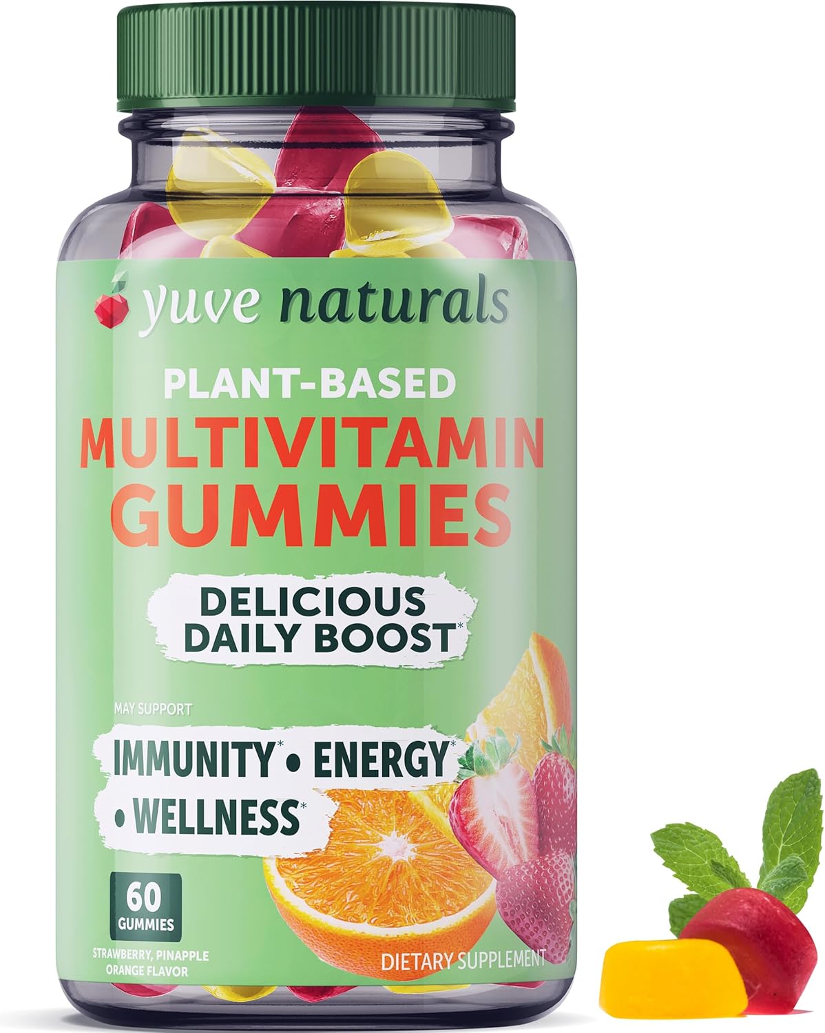 Yuve Vegan Multivitamin Gummies For Men And Women - Daily Energy, Strength, Immunity - Vitamin A, C, B3, B6, B12, Biotin & Zinc - Delicious Chewable Supplement - Non-Gmo, Gluten & Gelatin-Free - 60Ct