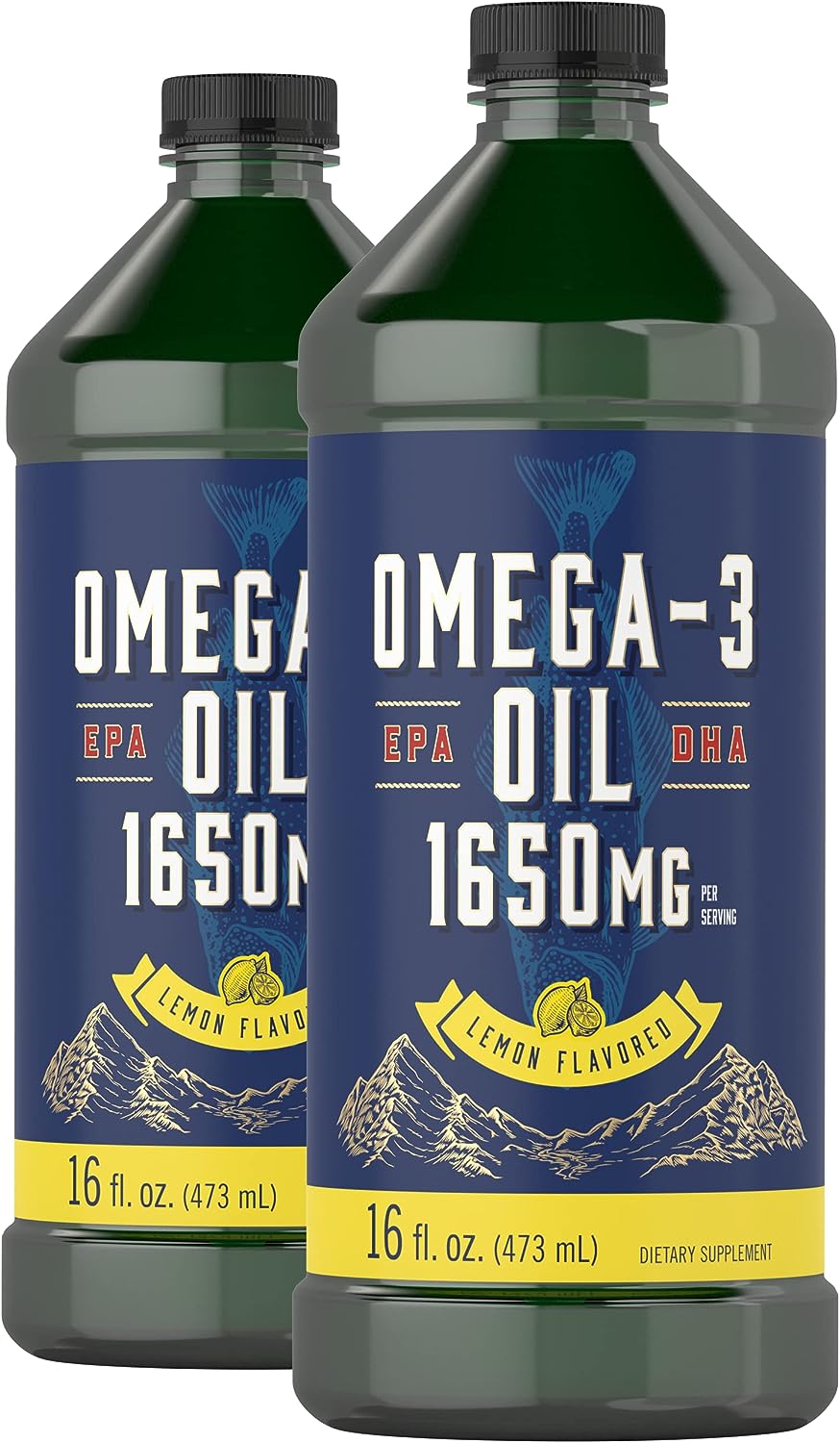 Omega 3 Fish Oil | 1650mg | 32 fl oz (2 x 16oz Bottles) | Lemon Flavor