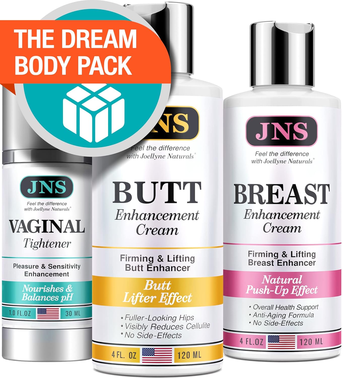 Joellyne Naturals Bundle & Save - Butt Enhancement Cream, Breast Enhancement Cream, Vaginal Tightening Cream - Made In Usa - Firming & Lifting Effect