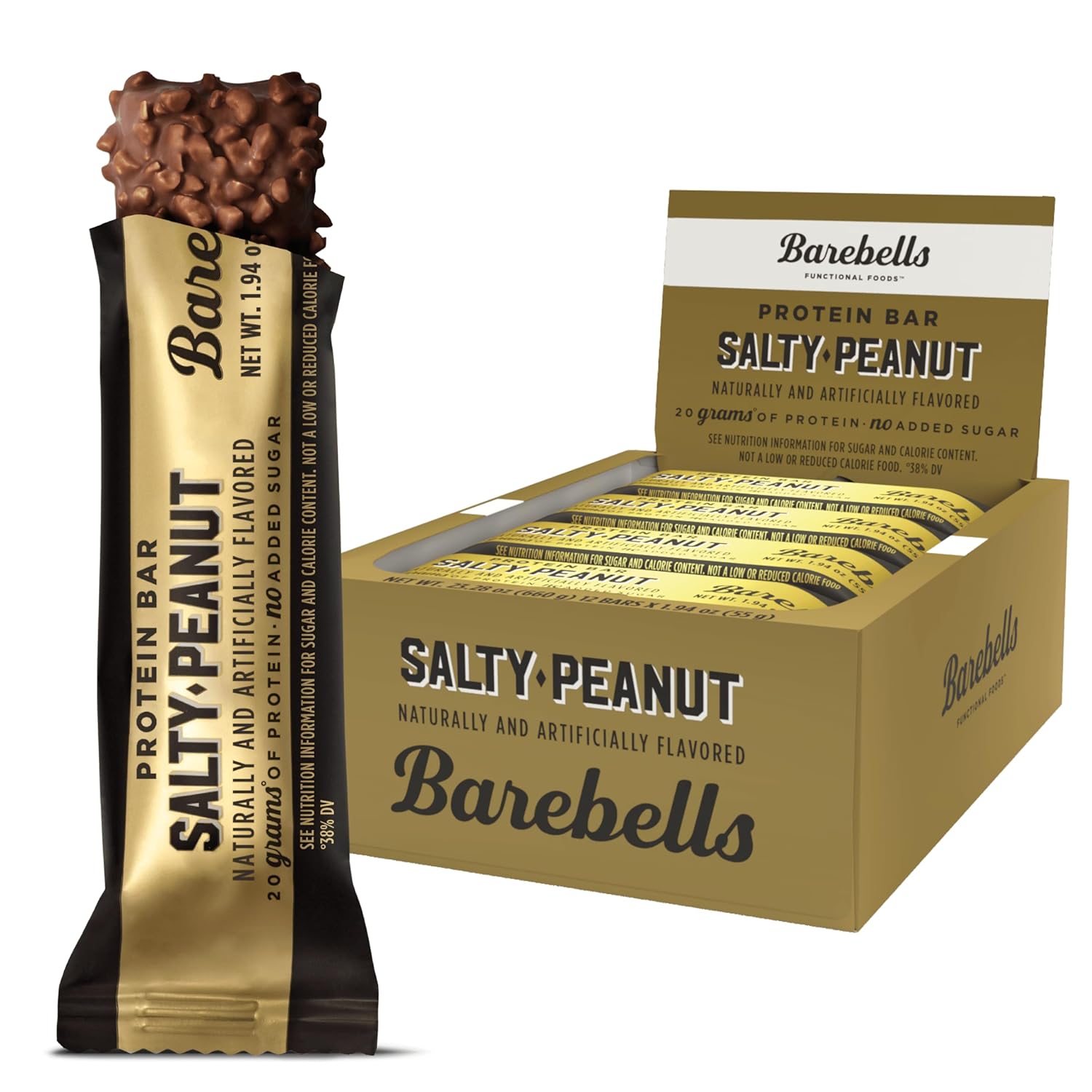 Barebells Salty Peanut Protein Bars, 12 Count - 20G Protein, 1G Sugar Snack Bars…