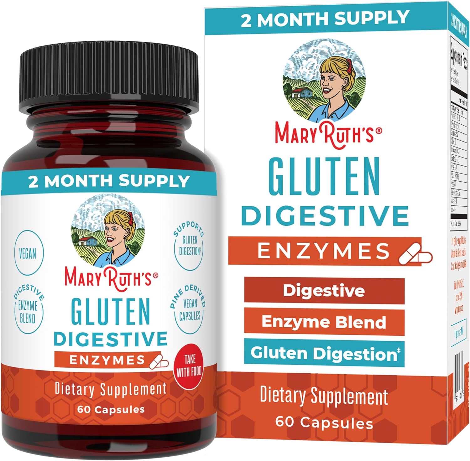 Maryruth Organics Gluten Enzymes Capsules | Up To 2 Month Supply | Enzyme Supplement For Gut Health Support | Gluten Digestion | & Nutrient Absorption | Vegan | Gluten Free | 60 Count