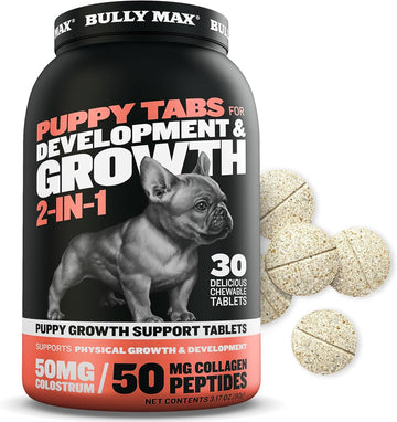 Bully Max 2-In-1 Puppy Vitamins - 30 Chewable Tablets For Development And Growth Of Puppies - Dog Vitamin Tablet Supplements For Small Dogs, Large Breed Pups And Growing Dogs (Feed 1-2 Tabs Per Day)