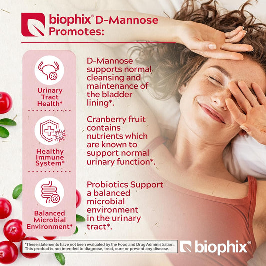 Biophix D-Mannose 1000Mg Capsules With Cranberry & Probiotics - D Mannose Supplements For Women - D-Mannose Pills For Urinary Tract & Bladder Health Support - Digestive Well-Being - 120 Vcaps